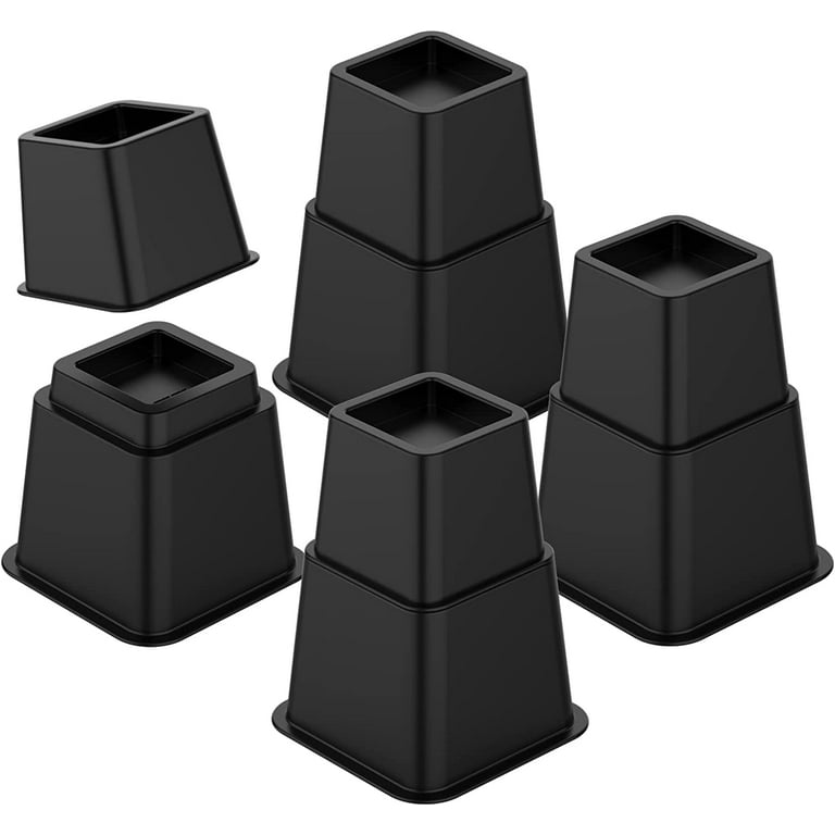 DEWEL Bed Risers 8 inch Heavy Duty Stackable Easy Lifter Furniture Risers,1300  lbs, Plastic, 8 Pack Set, Black 