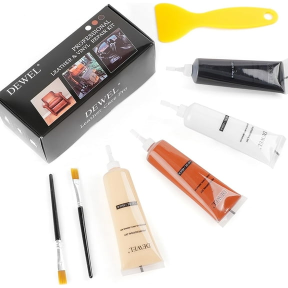 DEWEL 4-Color Leather Repair Kit for Couches, Car Seats & Upholstery - Fix Scratches, Dirt, and Stains with Dye & Paint