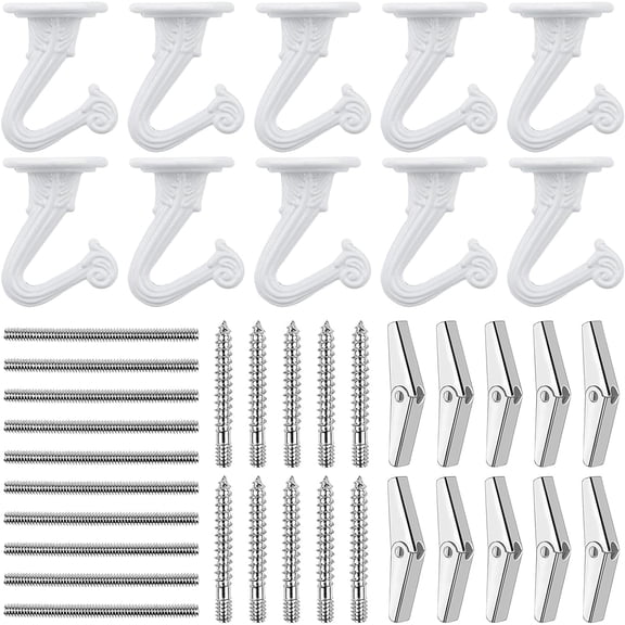 DEWEL Ceiling Hooks 10 Sets,Wall Hanger Hooks Heavy Duty Metal Screw Hooks Wall Wood Cabinet Hollow Walls Ceiling for Light Plants Wind Chimes,White