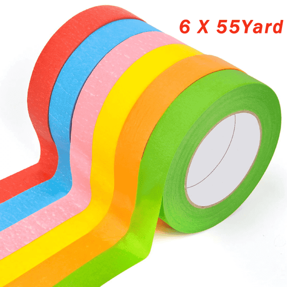 DEWEL Colored Masking Tape, Rainbow Painter Tape, 6 Rolls, 1 in x 55 yd