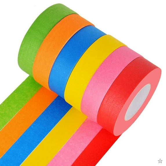 DEWEL Colored Masking Tape Rainbow Teachers Tape Painters Tape, 6-Count, 22 Yard