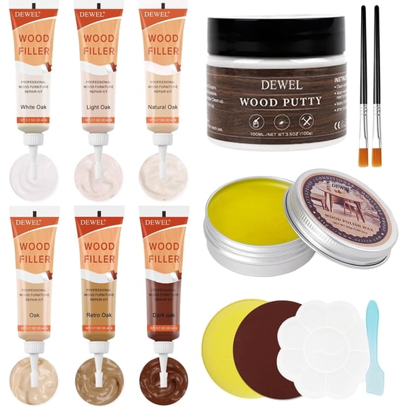 DEWEL Furniture Repair Kit Wood Filler,6 Colors Wood Floor Repair Kit,Wood Putty