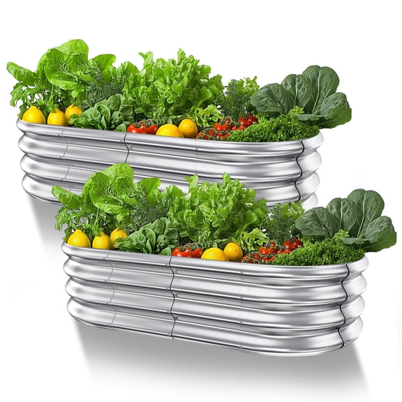 DEWEL Galvanized Raised Garden Bed Outdoor Gardening Planter Kits for Flower Herbs Vegetables Farming - Metal Planter Tub, 4x2x1ft, 2 Pack