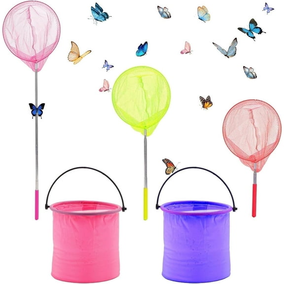 DEWEL 5-Pack Telescopic Butterfly Fishing Nets for Kids, 34-inch Extendable with Insect Cage, Outdoor Toys,Outdoor Activity for Ages 4-6 & 8-12