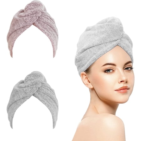 DEWEL Microfiber Hair Towel Wrap for Women, Solid Print, 2 Count