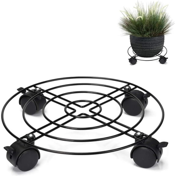 DEWEL 12 x 11.8 inch Metal Round Plant Caddy with 4 Reusable Wheels,Indoor/Outdoor Use
