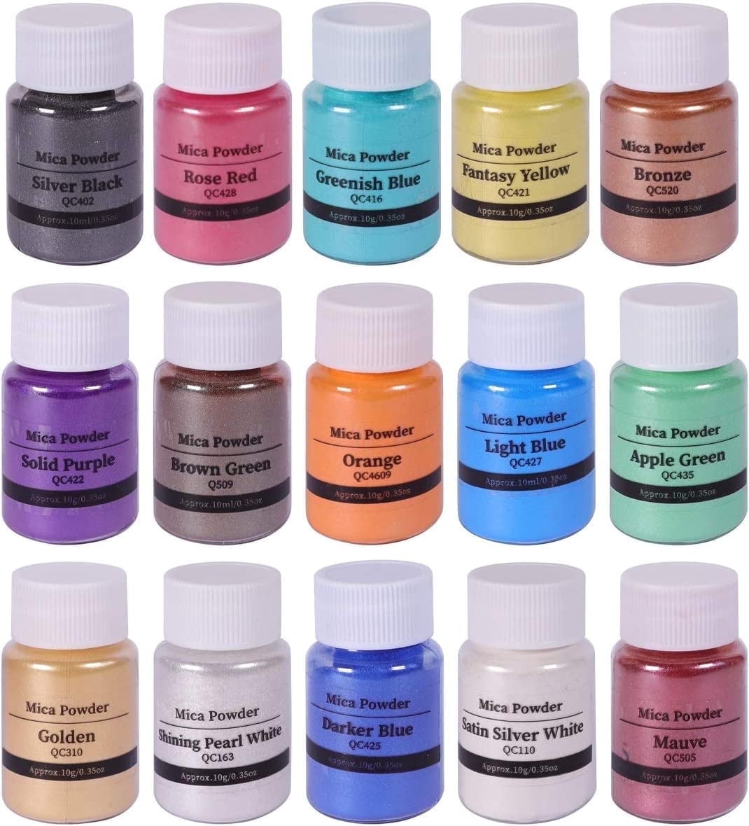 DEWEL  Multicolor Gloss Acrylic Mica Powder Pigment, 15-Pack,10g/0.35oz