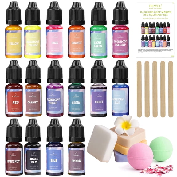 DEWEL Soap Paint Set 16 Colours X 10 Ml, Liquid Soap Colours For Soap Making, Handmade Soaps, DIY Bath Bombs, Soap Making, Slime, Crafts, Epoxy Resin Paint