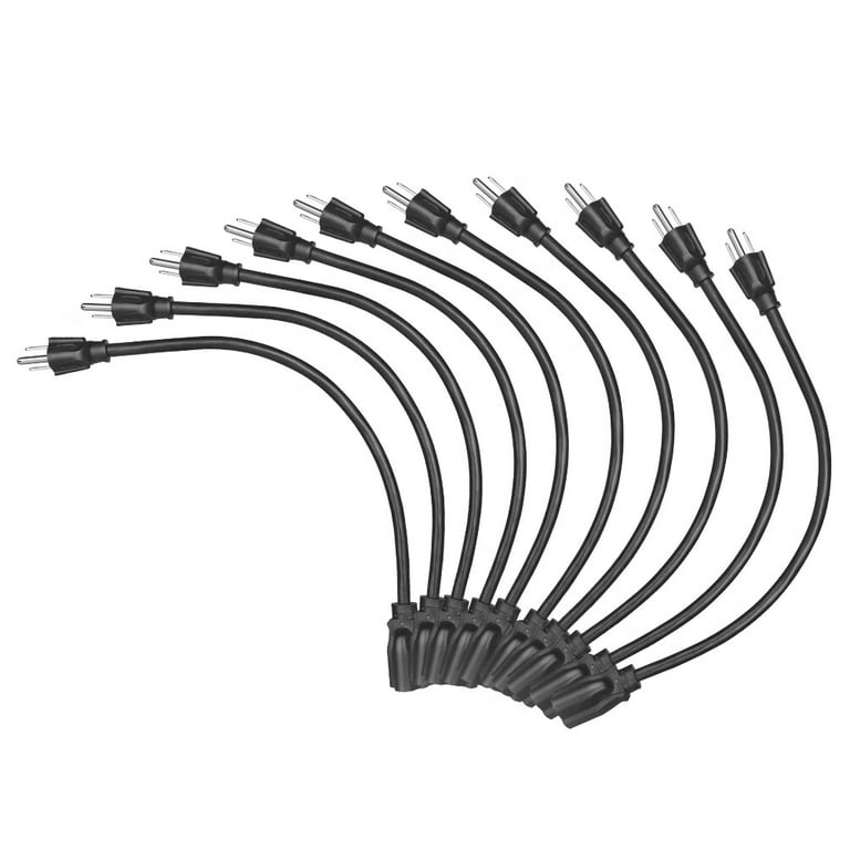 DEWENWILS 10-Pack 1 FT Short Extension Cord, 16 AWG SJTW 3 Prong Grounded  Plug, Black 