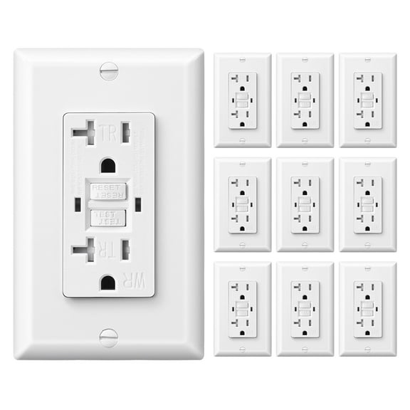 DEWENWILS 10-Pack GFCI Outlet 20Amp, Outdoor Weather-Resistant(WR), Tamper-Resistant(TR), UL Listed, Gfi Self-Test, LED Indicator, Wallplate Included with Thinner Design, White