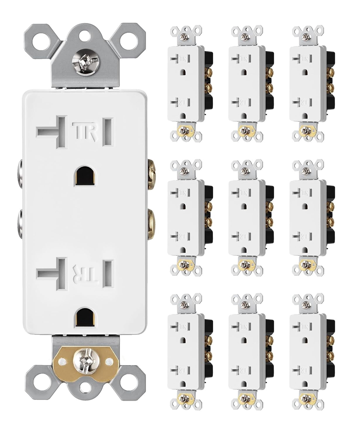 DEWENWILS 10 Pack Modern Wall Outlet, Decorator Receptacle Outlet, Standard Plugs Outlet, 20Amp/125V/2500W, Tamper Resistant (TR) Electrical Outlet, Self-Grounding, 2-Pole, 3-Wire, UL Listed, White