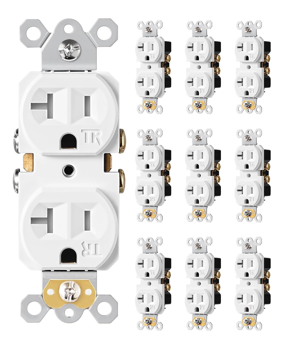 DEWENWILS 10 Pack Wall Outlet, Duplex Receptacle Outlet, Standard Plugs Outlet, 20Amp/125V/2500W, Tamper Resistant (TR) Electrical Outlet, Self-Grounding, 2-Pole, 3-Wire, UL Listed, White