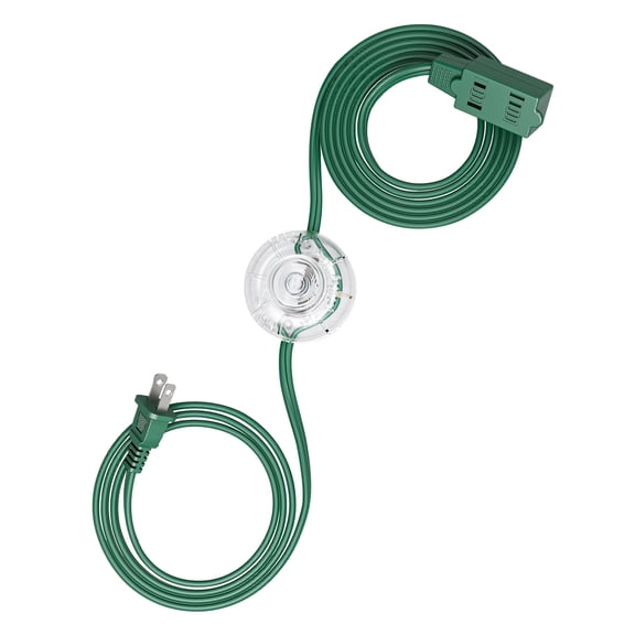 DEWENWILS 12 FT Extension Cord with Foot Switch, 2-Prong 3 Outlets, 16AWG/2C for Indoor Use, 13A/1625W Extension Cord Splitter with Lights, Green