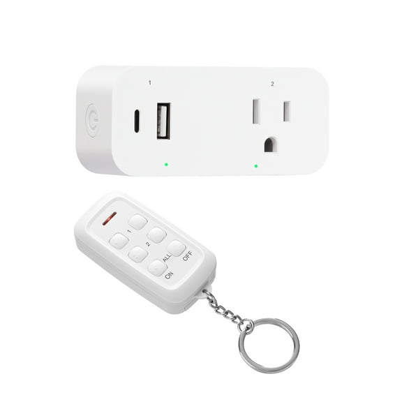 DEWENWILS 125V 15A Remote Control Outlet with Dual USB Ports (Type-A + Type-C) FCC Certified, 100ft Wireless Range