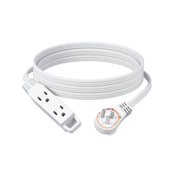 DEWENWILS 12FT 360° Rotating Flat Plug Extension Cord 3 Prong 16 AWG Grounded Power Strip Power Cable