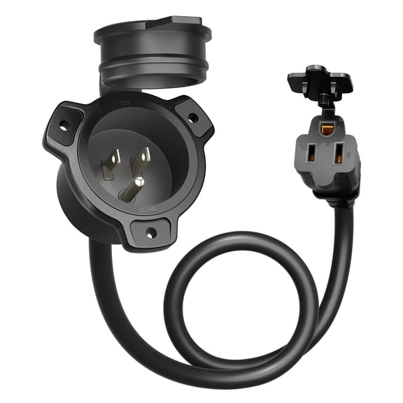 DEWENWILS 15 Amp RV Shore Power Inlet Socket, 125VAC AC Port Plug Integrated 18 Inch Waterproof Extension Cord, NEMA 5-15P to NEMA 5-15R, 14AWG SJTW Cord, Trailer Plug Boat Marine, ETL Listed
