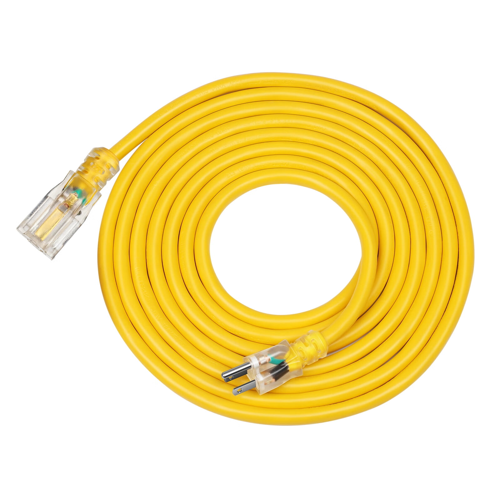 DEWENWILS 15 ft Yellow Jacket Extension Cord with Light End, 12/3C Gauge SJTW 3 Prong Grounded Heavy Duty Power Cable for Indoor Outdoor