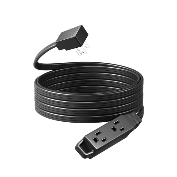 DEWENWILS 15 FT Flat Plug Extension Cord, 16/3 AWG Grounded Power Cable, 3 Outlets Power Strip for Indoor Use, SPT-3 Cord, Black