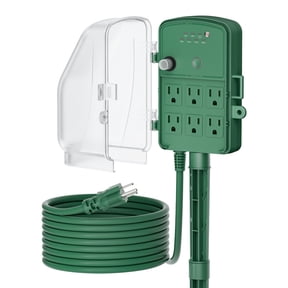 DEWENWILS 15FT Outdoor Power Stake Timer with 6 Outlets, 125VAC 15A, Light Sensor & Overload Protection, 4 Modes (Always On/Off/Photocell/Timer), Weatherproof, Green