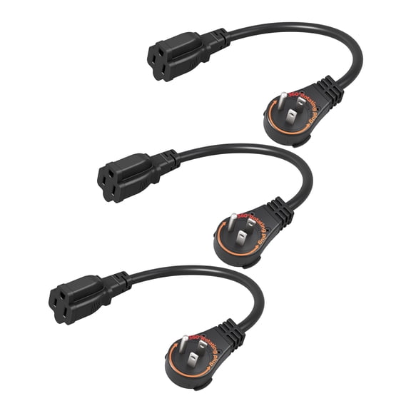 DEWENWILS 1FT 360° Rotating Flat Plug Extension Cord,14/3 Gauge, 3 Pack 3 Prong Grounded Wire, 15A/1875W Heavy Duty Power Cord