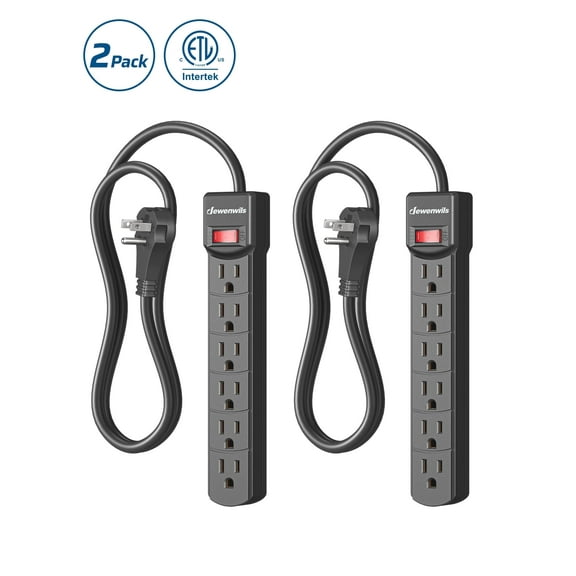 DEWENWILS 2-Pack 6-Outlets Power Strips, Surge Protector Power Strip, 2.7Ft Indoor Extension cord,New