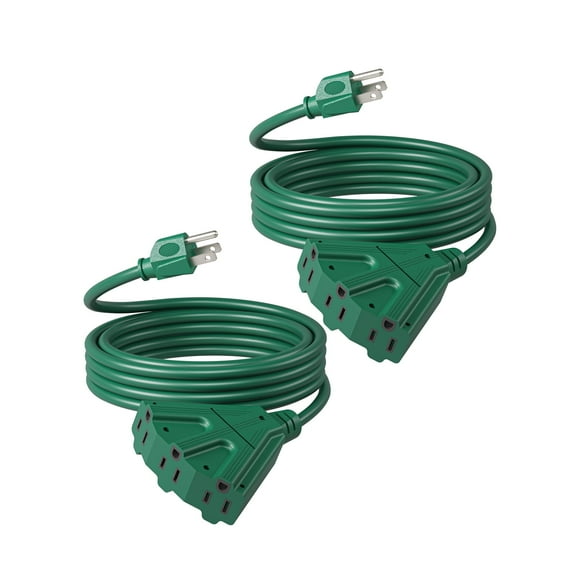 DEWENWILS 2-Pack 10 FT Outdoor Extension Cord for Outside with 3 Outlets 16 AWG Extension Cord Splitter 3 Prong Grounded Weatherproof