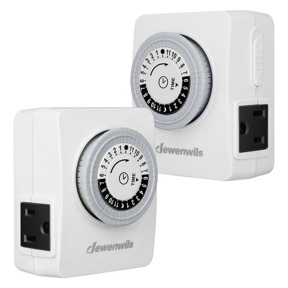DEWENWILS 2Pack 15A/1875W Heavy-Duty 24-Hour Mechanical Timer – Dual Outlet, 48-Pin, 120V, Ideal for Lights, Fans & Appliances