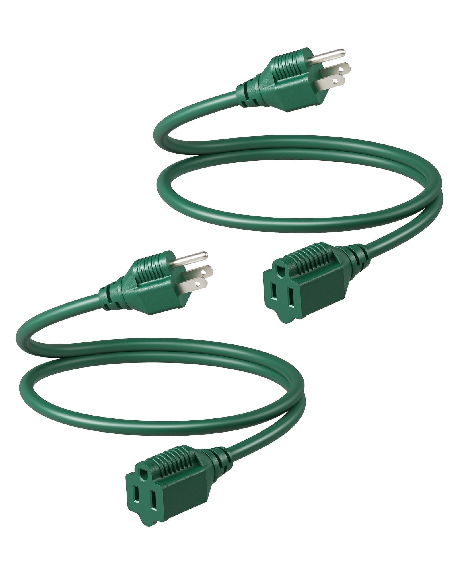 DEWENWILS 3 ft 16 AWG 3 Prong Green Christmas Extension Cord Indoor Outdoor 2-Pack