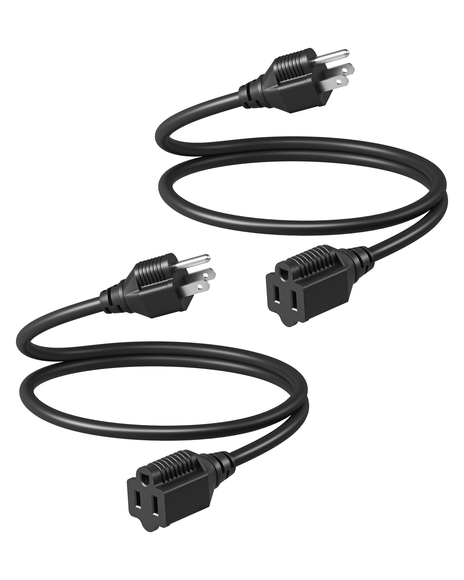 DEWENWILS 2 Pack 3FT Extension Cord for Indoor Use,16 AWG 3 Prong Extension Power Cable,ETL Listed,Black