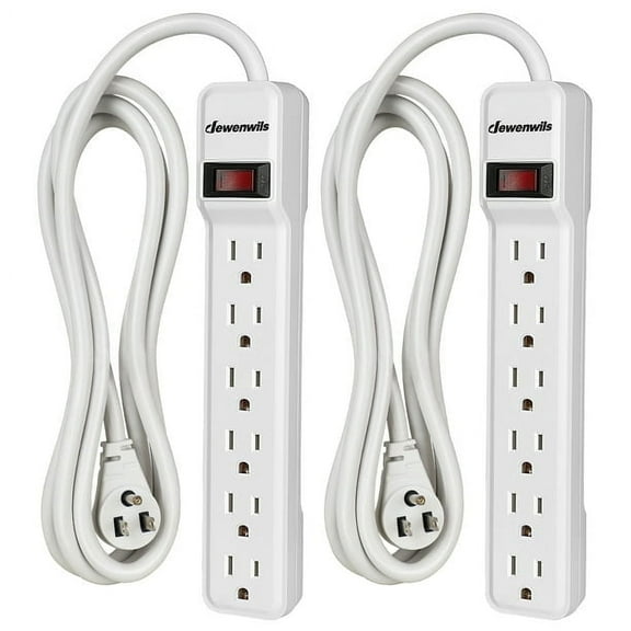 DEWENWILS 2-Pack 6-Outlet Power Strip, 500 Joules Surge Protector Power Strip, White