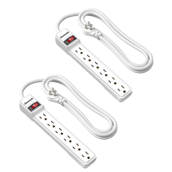DEWENWILS 2-Pack 6-Outlet Power Strip, 500 Joules Surge Protector Power Strip, White