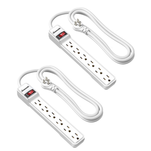 DEWENWILS 2-Pack 6-Outlet Power Strip, 500 Joules Surge Protector Power Strip, White