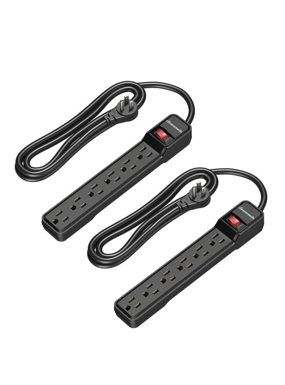DEWENWILS 2-Pack 6-Outlet Power Strip Surge Protector, 6Ft Long Extension Cord, 500 J, Black, UL Listed