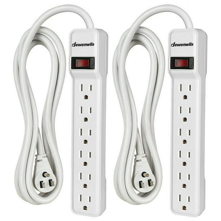 DEWENWILS 2-Pack 6-Outlet Power Strip Surge Protector with 6ft Long Extension Cord, Low Profile Flat Plug, 500 Joules, Wall Mount, White AHOU606J