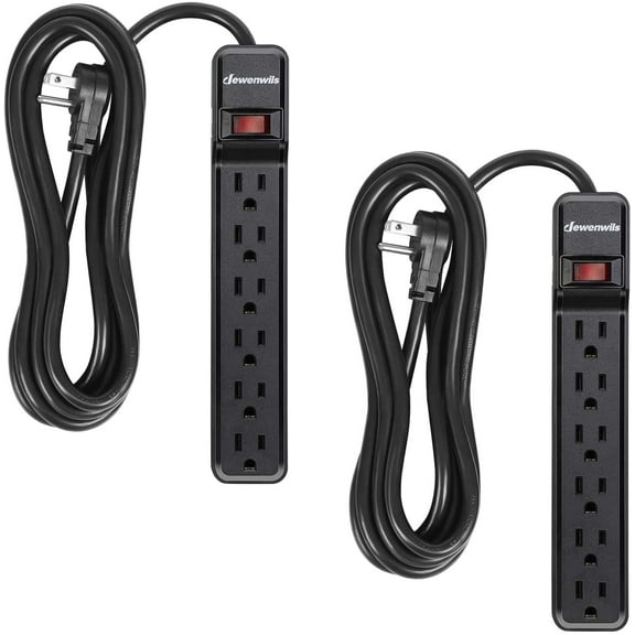 DEWENWILS 2-Pack 6-Outlet Surge Protector Power Strip, 10ft Indoor Extension Cord, Flat Plug, 500 J, Black