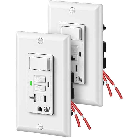 DEWENWILS 2 Pack GFCI Outlet with Switch Combo, 20A Tamper-Resistant & Weather-Resistant, Self-Test Ground Fault Circuit Interrupter, LED Indicator, ETL Listed, White
