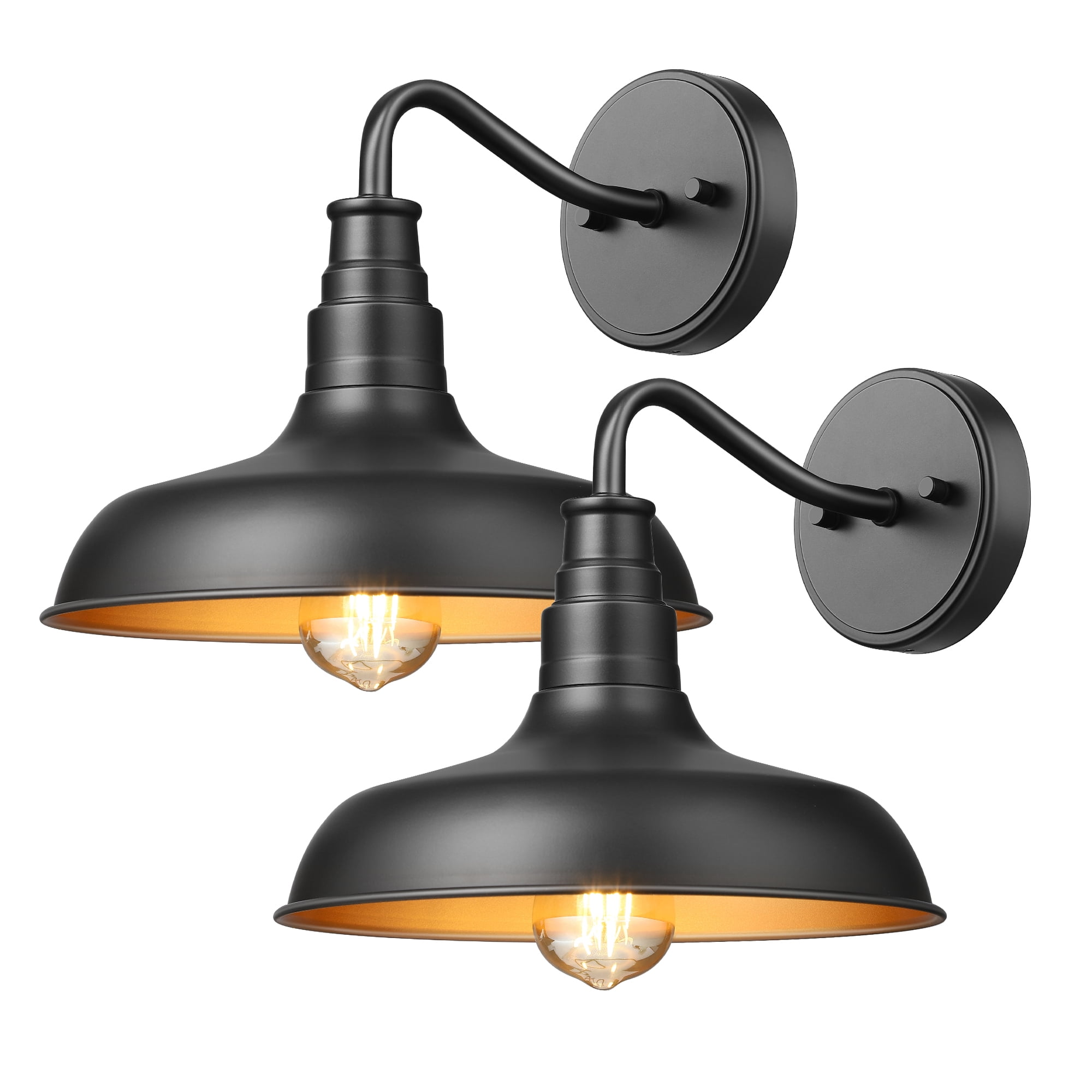 Matte Black and Gold Gooseneck Barn Wall Sconce Set