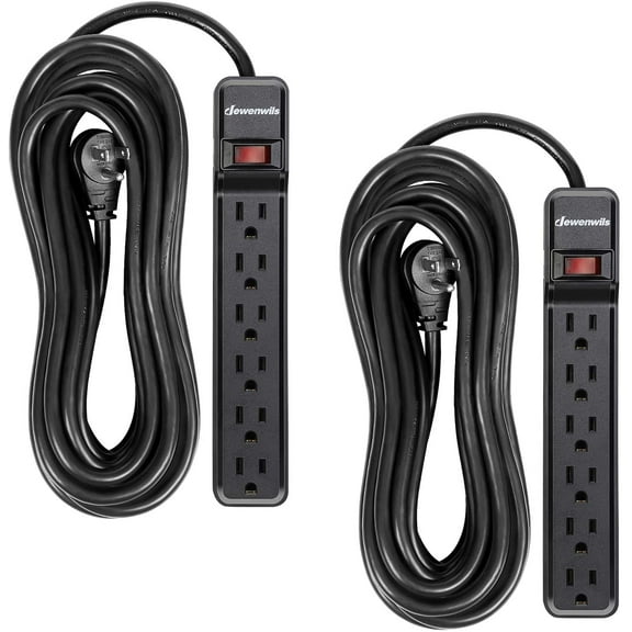 DEWENWILS 2-Pack Power Strip Surge Protector,25 Ft Extra Long Extension Cord, Low Profile Flat Plug,15 Amp Circuit Breaker, 500 Joules, Wall Mount, Black, UL Listed