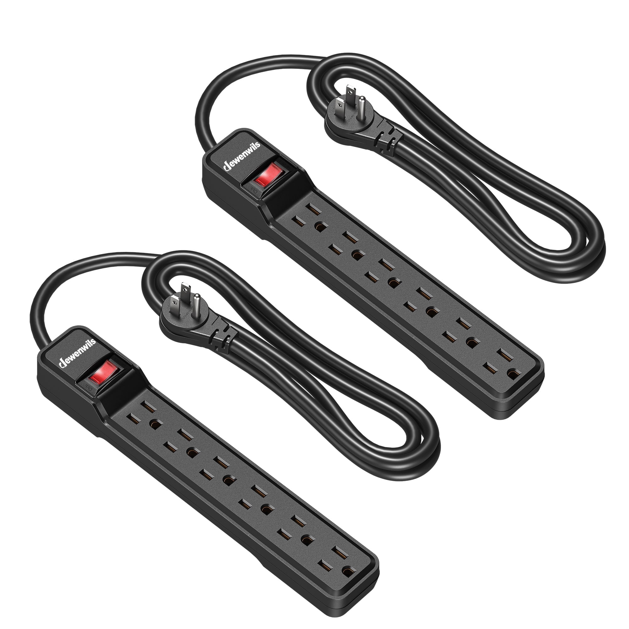 DEWENWILS 2-Pack Power Strip Surge Protector,  6-Outlet Power Strip with 6ft Long Extension Cord, New