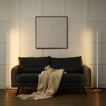 DEWENWILS 2-Set 57.5" Modern LED Corner Floor Lamps for Living Room, Dimmable, Minimalist Standing Lamps Set for Bedroom,Office, Metal Silver
