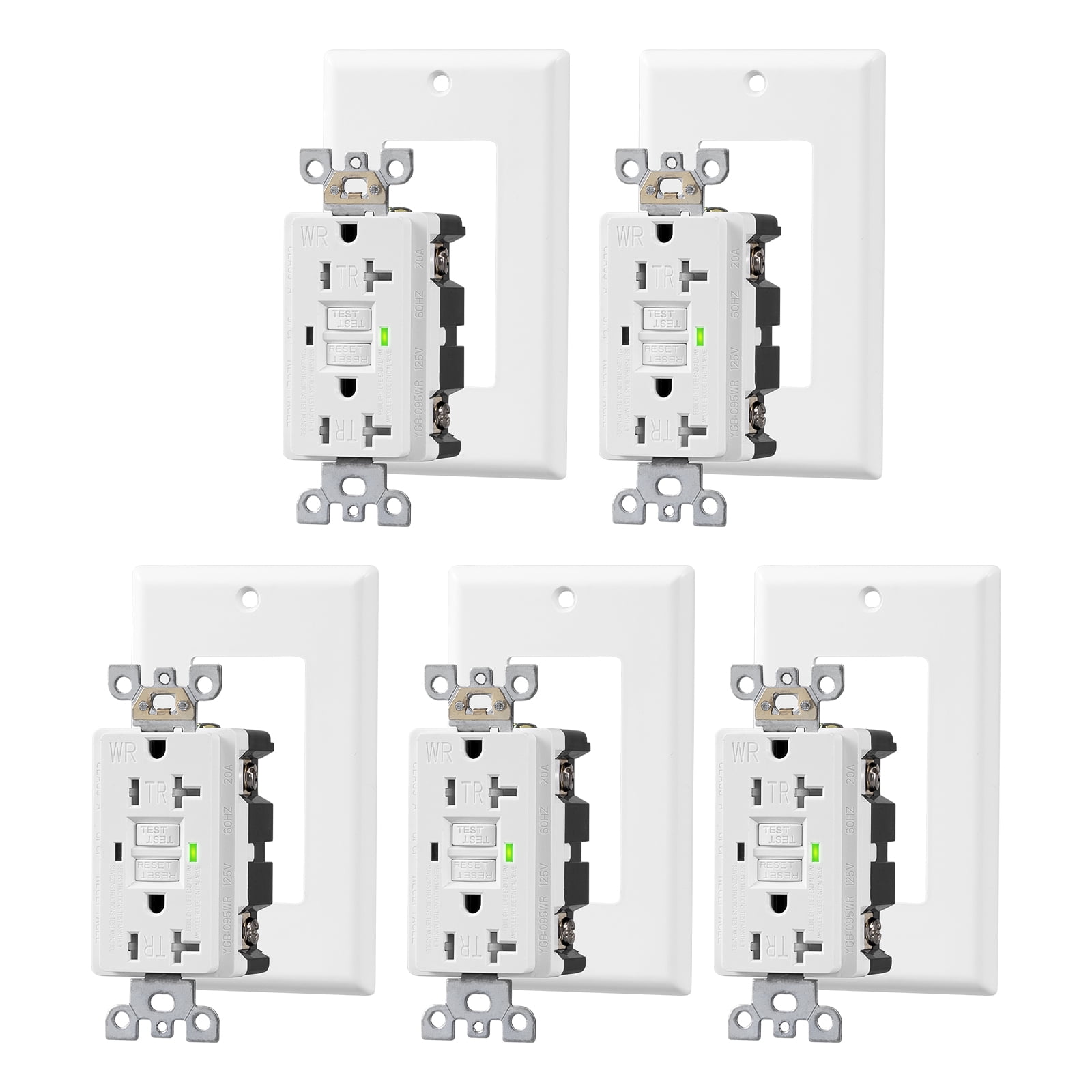 DEWENWILS 20A GFCI Outlet, 5-Pack Self-Test GFCI Receptacle with LED Indicator, Tamper Resistant, Weather Resistant, Wallplate Included, UL Listed, White