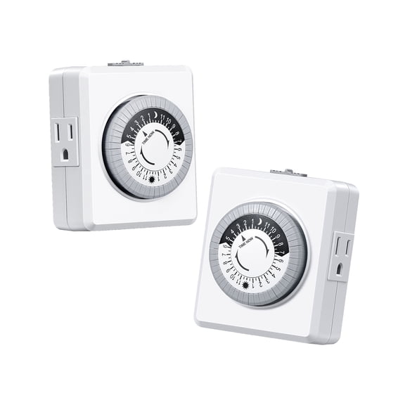 DEWENWILS Mechanical Timer 2 Pack, for Electrical Outlets indoor, 30-Minute Intervals, Dual 3 Prong Outlets, 125V 15A for Christmas Lights, Room Lights