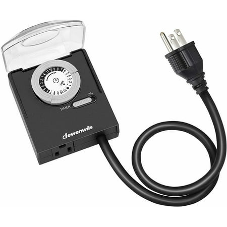 DEWENWILS 24-Hour Mechanical Light Timer for Christmas with 2ft Long Cord, Waterproof Electrical Timer with Grounded Outlet, Plug in Timer Switch for String Lights, 15A, 1/2 HP, UL Listed