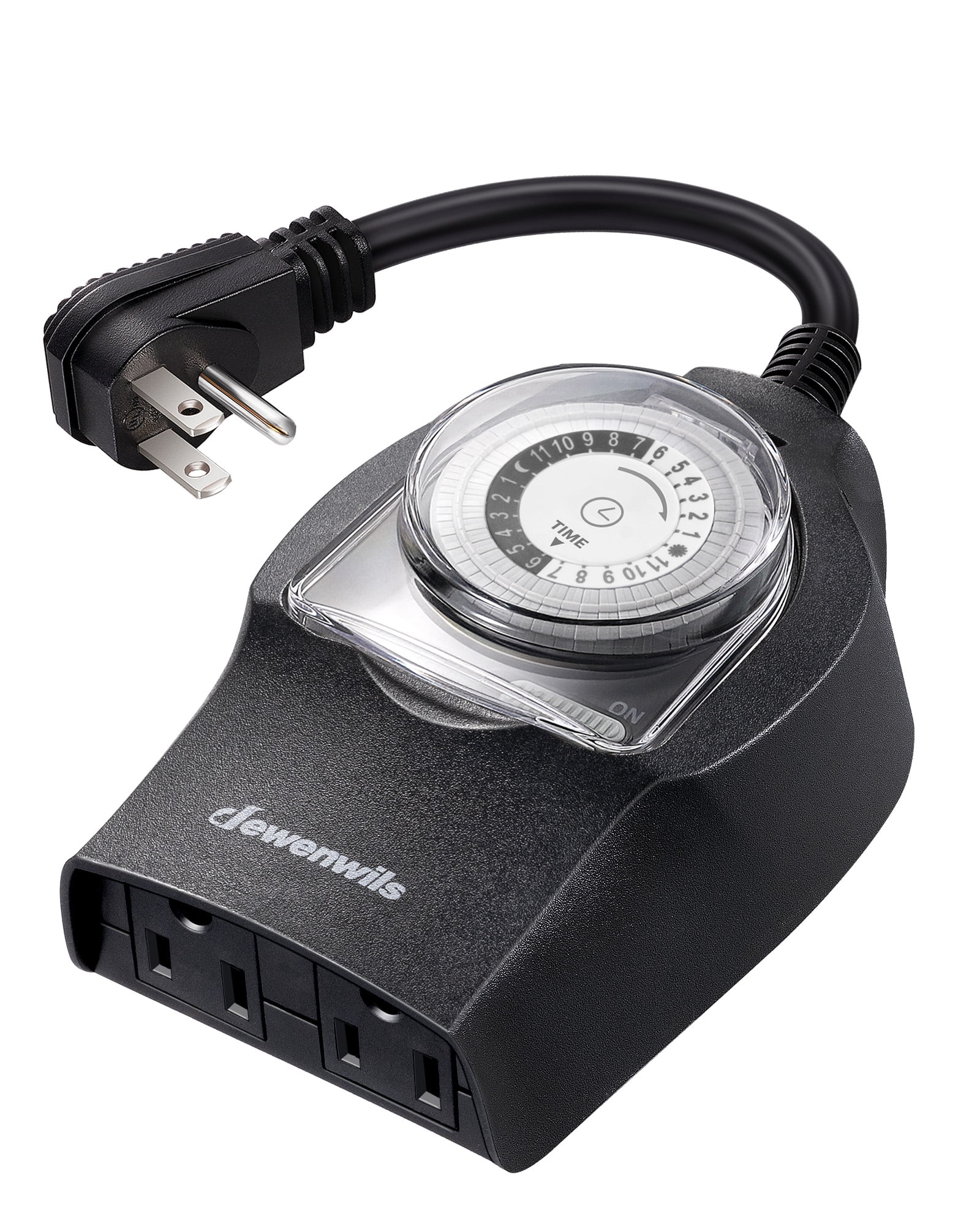 Black Waterproof Outdoor Mechanical Timer with Dual Outlets