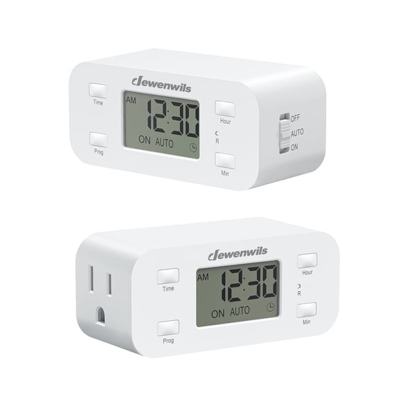DEWENWILS 24 Hour Programmable Digital Timer Outlet, for Christmas 2 Pack Timers for Electrical Outlets, Light Timer for Indoor Lamp Fan Aquarium, 1 Grounded Outlet, 125V/15A/1000W, 3 Prong, 1/2 HP