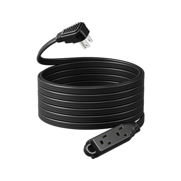 DEWENWILS 25 FT Flat Plug Extension Cord, 16/3 AWG Grounded Power Cable, 3 Outlets Power Strip for Indoor Use, SPT-3 Cord, Black