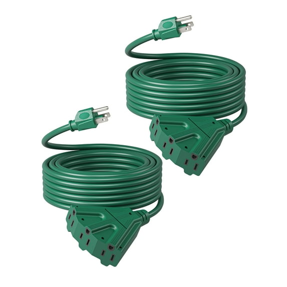 DEWENWILS 25 FT Outdoor Extension Cord 3 Outlets Extender Cord for Outside Landscape Lighting Decoration,3 Prong 16 AWG,2 Pack