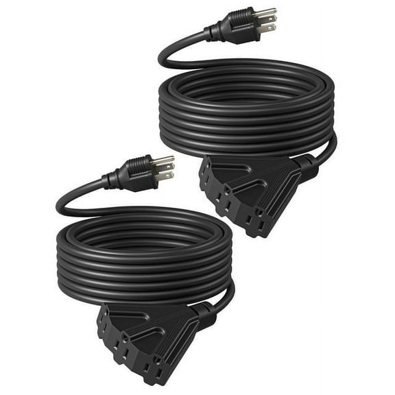 DEWENWILS 25 FT Outdoor Extension Cord for Outside Landscape Lighting, 3 Outlets Extender Cord Power Cable 16 AWG 3 Prong,2 Pack Black
