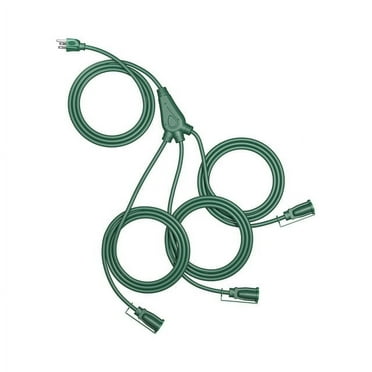 DEWENWILS 25 FT (7'+6'+6'+6') Extension Cord for Outside with 3 Outlets 16 AWG 3 Prong Green Power Cord Plugs with Safety Cover