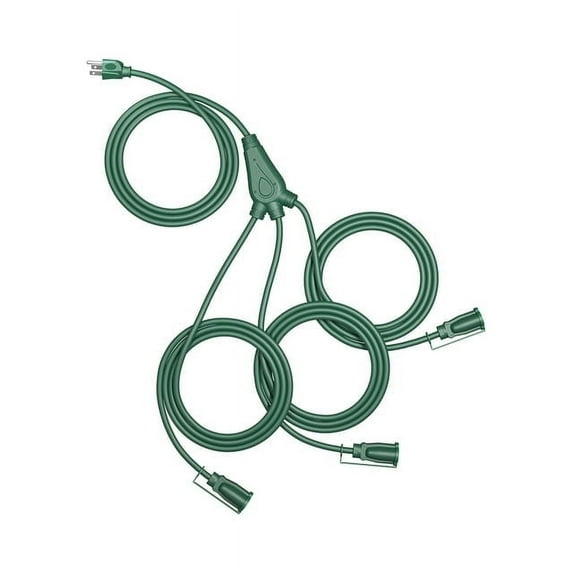 DEWENWILS 25 FT (7'+6'+6'+6') Extension Cord for Outside with 3 Outlets 16 AWG 3 Prong Green Power Cord Plugs with Safety Cover